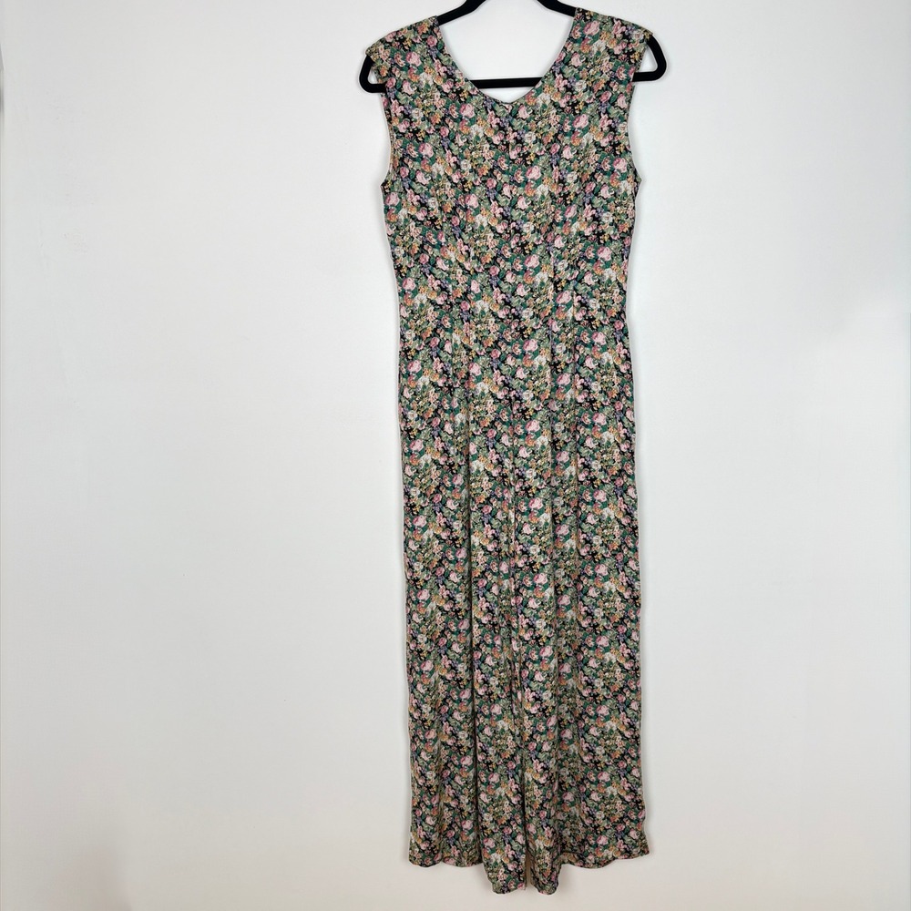 VTG Expo Womens Black Floral Palazzo Jumpsuit Size 6 Neck Drape 90s Cottage Boho